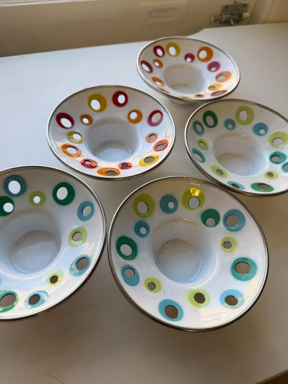 Vintage IKEA Space Age Enameled Metal Tea Light Candle Holders
